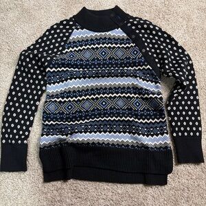 Talbots Women’s Black and White Mock Neck Patterned Ski Sweater. NWT. Size XS